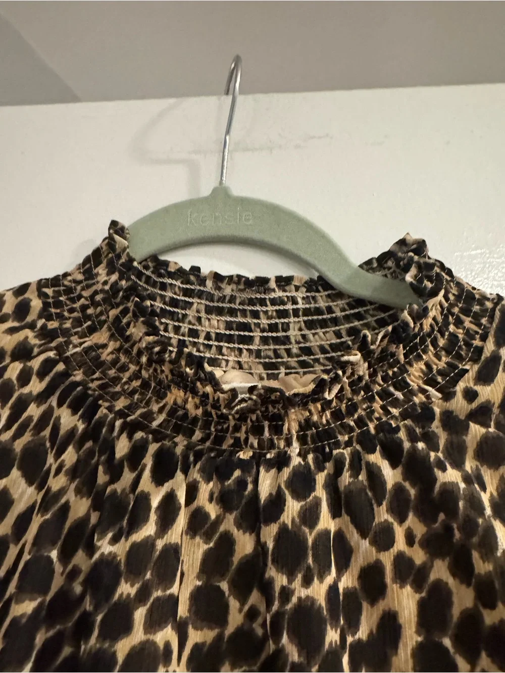 J.Crew Leopard Print Smocked Neck Long Sleeve Blouse Small Tan Black
